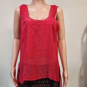 Anthropologie Plenty By Tracy Reese Embroidered Sleeveless Hi-low Tee Sz L